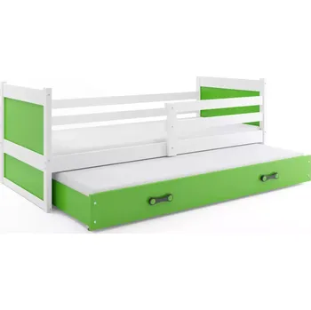 Postel BMS GROUP Dětská postel Rico - 2 osoby, 90x200 s výsuvnou přistýlkou s matrací – Bílá, Zelená