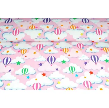 Úplet jednolíc, vzdušné balóny na růžovém podkladu, tričkovina, látky, metráž