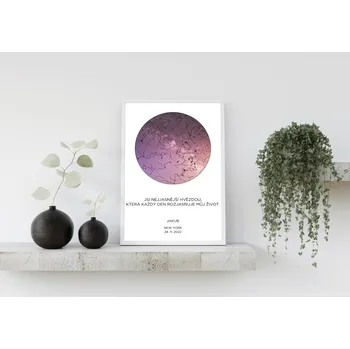 Plakát Plakát s hvězdnou oblohou - růžovo bílý Rozměr plakátu: A4 (21 x 29,7 cm), Rámeček: Bez rámečku, Počet osob, Text: 1 osoba vlastní text