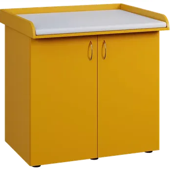 přebalovací pult a komoda PP - 105 pult přebalovací s matrací, 2-dveřový, 1000x1000x800, žlutá odio, koženka bílá BA-1