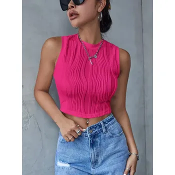 Dámská košile Stylový žebrovaný růžový top bez výstřihu M