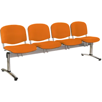 CL - 24, čalouněná lavice do čekárny, 4-sedák, koženka AN - 030 oranžová, kostra stříbrná