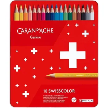 Pastelka Caran D'ache Swisscolor akvarelové pastelky 18 barev, plechová krabička