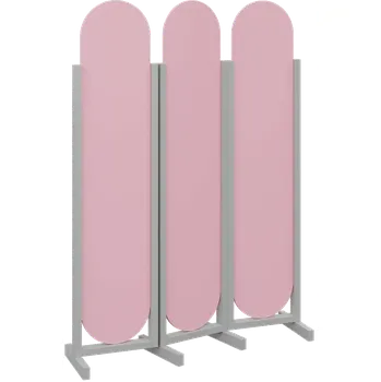 Paraván ATMOSFERE ROUND 319, dřevěný 3-dílný paraván, mobilní, výška 1900 mm, rám šedá, výplň pastelově růžová