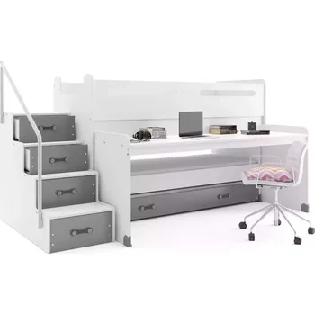 Postel BMS GROUP Dětská patrová postel Max 1 - 3 osoby – bílá - grafit, 80x200 s přistýlkou a matrací