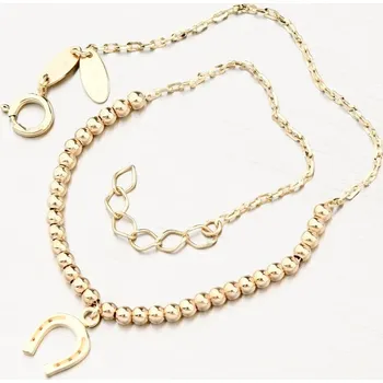 Náramek Dámský náramek žluté zlato 585 kuličkami a podkovou 144P-141240 délka 18 cm