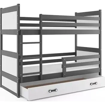 Postel BMS GROUP Dětská patrová postel Rico - 2 osoby, 80x160 s úložným prostorem s matrací – Grafitová, Bílá