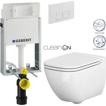 Klozet GEBERIT KOMBIFIXBasic vč. bílého tlačítka DELTA 50 + WC CERSANIT CLEANON CASPIA + SEDÁTKO 110.100.00.1 50BI CP1