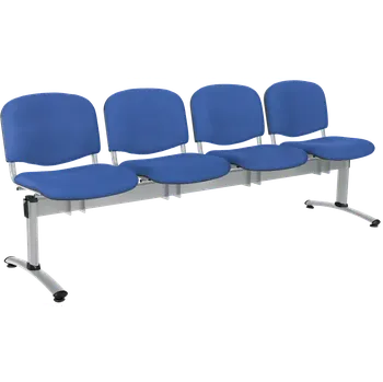 CL - 24, čalouněná lavice do čekárny, 4-sedák, koženka AN - 067 nebeská modrá, kostra chrom
