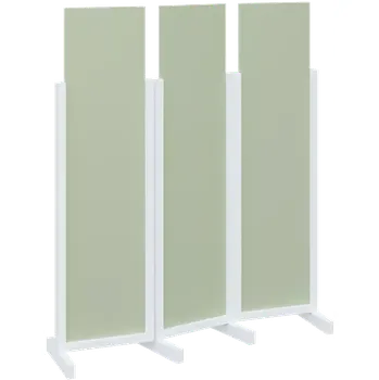 Paraván ATMOSFERE LINE 116, dřevěný 3-dílný paraván, mobilní, výška 1600 mm, rám bílá, výplň šedo-zelinkavá
