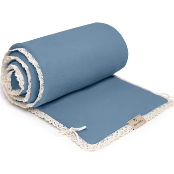 Příslušenství pro dětskou postel a kolébku Maceshka Mušelínový mantinel Maceshka Nature s ozdobným okrajem, krajka Blue Jean