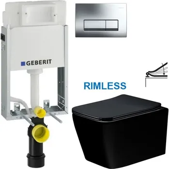 Geberit KOMBIFIXBasic vč. chromového tlačítka DELTA 51 + WC MEXEN TEO ČERNÁ Rimless + SEDÁTKO 110.100.00.1 51CR ME02 Černá