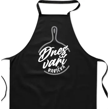 Kuchyňská zástěra Zástěra černá Dnes vaří babička