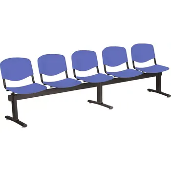VINCENZA - 5, plastová lavice do čekárny, 5-sedák, světle modrá, kostra černá