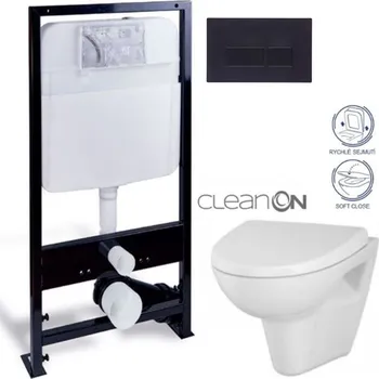 Klozet PRIM předstěnový instalační systém s černým tlačítkem 20/0044 + WC CERSANIT CLEANON PARVA + SEDÁTKO PRIM_20/0026 44 PA1