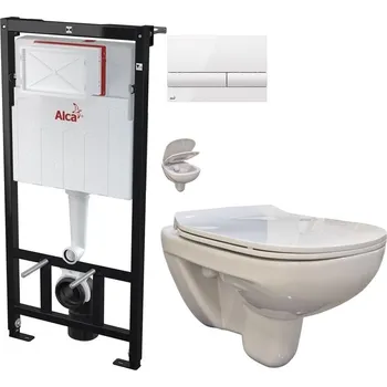 WC sada ALCA Sádromodul - předstěnový instalační systém s bílým tlačítkem M1710 + WC bez oplachového kruhu Edge + SEDÁTKO AM101/1120 M1710 EG1