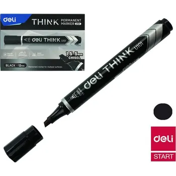 Popisovač Deli Think černý zkosený permanent (8576) EU10120