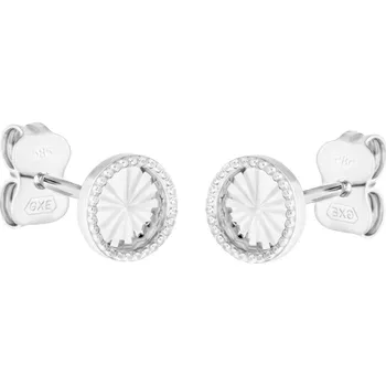 Náušnice GEMMAX Peckové kulaté náušnice z bílého zlata na puzetu s gravírovanými paprsky – zlatý šperk ryzosti 585/1000 v Dárkovém balení s Certifikátem GLEWN-01094