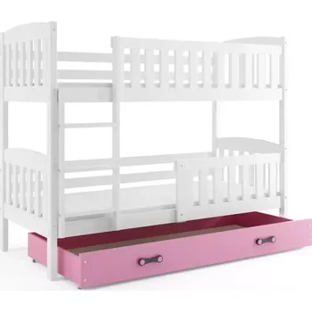 Postel BMS GROUP Dětská patrová postel Kubus - 2 osoby, 90x200 s úložným prostorem – Bílá, Růžová