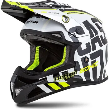 Motodoplněk Dětská motokrosová helma na motorku CASSIDA CROSS CUP SONIC JUNIOR (ČERNÁ/BÍLÁ/ŽLUTÁ FLUO/ŠEDÁ)