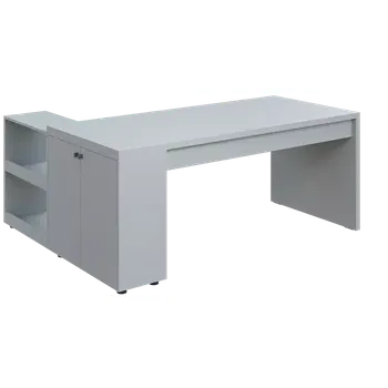 Dílenský stůl QRL 8 - 183 stůl pracovní, pravý, dřevěná podnož, deska 36 mm, široký 1800 mm, šedá