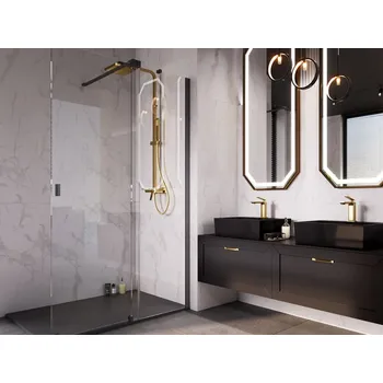 BESCO - Walk-in sprchový kout VAYO BLACK - Barva rámu - Černá, Rozměr A - 110, Rozměr C - 200, Směr zavírání - Univerzální Levé / Pravé, Výplň - Čiré bezpečnostní sklo - 8 mm BCVAYO110BC