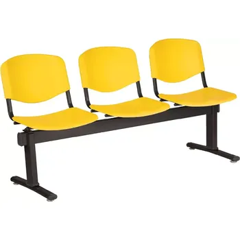 VINCENZA - 3, plastová lavice do čekárny, 3-sedák, žlutá, kostra černá