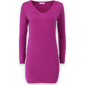 Dámský svetr Delší svetřík/ tunika do V W9008 barva: fialová, velikost: L/XL