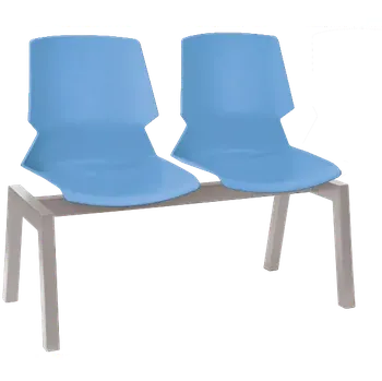 PRETTY 2, plastová lavice do čekárny, 2-sedák, světle modrá, kostra stříbrná