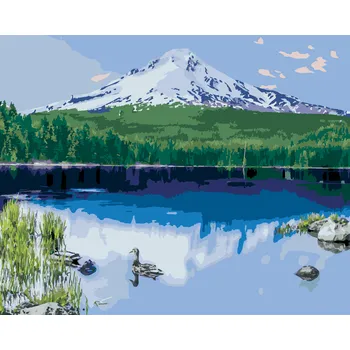 ZUTY Malování podle čísel - JEZERO A ZASNĚŽENÁ HORA (TED DAVIS) Rozměr: 40x50 cm, Rámování: bez rámu a bez vypnutí plátna