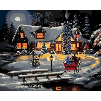 ZUTY Malování podle čísel - ZASNĚŽENÝ SRUB PO SOUMRAKU (D. RUSTY RUST) Rozměr: 40x50 cm, Rámování: bez rámu a bez vypnutí plátna