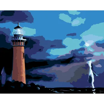 ZUTY Malování podle čísel - MAJÁK A BOUŘKA (D. RUSTY RUST) Rozměr: 40x50 cm, Rámování: bez rámu a bez vypnutí plátna