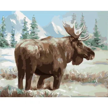 ZUTY Malování podle čísel - LOS NA ZASNĚŽENÉ PASTVINĚ (D. RUSTY RUST) Rozměr: 40x50 cm, Rámování: bez rámu a bez vypnutí plátna