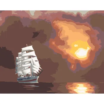 ZUTY Malování podle čísel - BÍLÁ PLACHETNICE A SLUNCE ZA MRAKY (D. RUSTY RUST) Rozměr: 40x50 cm, Rámování: bez rámu a bez vypnutí plátna