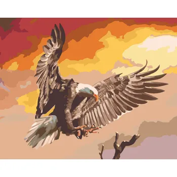 ZUTY Malování podle čísel - LETÍCÍ OREL NA ČERVENÉM POZADÍ (D. RUSTY RUST) Rozměr: 40x50 cm, Rámování: bez rámu a bez vypnutí plátna