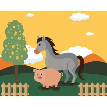 ZUTY Malování podle čísel - PRASE S KONÍKEM NA PASTVĚ Rozměr: 40x50 cm, Rámování: bez rámu a bez vypnutí plátna