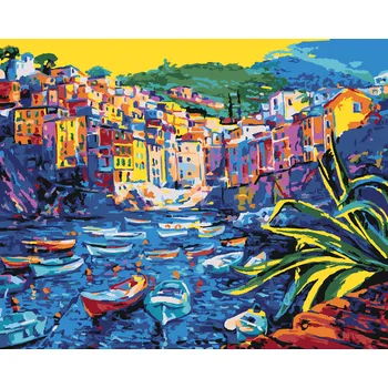 ZUTY Malování podle čísel - LOĎKY U STARÉHO MĚSTA Rozměr: 40x50 cm, Rámování: bez rámu a bez vypnutí plátna