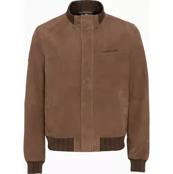 PORSCHE DESIGN Leather jacket 60Y Porsche 911 Limited Edition Bunda kožená pro přechodové období koňaková hnědá (Exkluzivní kožená bunda Porsche vyrobená z jemného semiše s pletenými vsadkami)