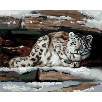 ZUTY Malování podle čísel - SNĚŽNÝ LEOPARD V ÚKRYTU (D. RUSTY RUST) Rozměr: 40x50 cm, Rámování: bez rámu a bez vypnutí plátna