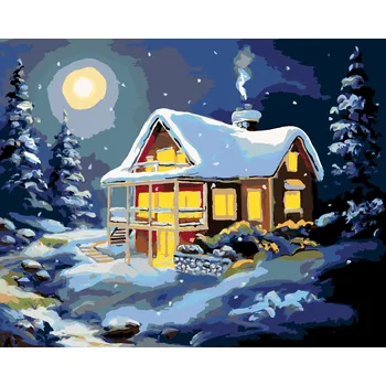ZUTY Malování podle čísel - ZASNĚŽENÝ DŮM ZA ÚPLŇKU (D. RUSTY RUST) Rozměr: 40x50 cm, Rámování: bez rámu a bez vypnutí plátna