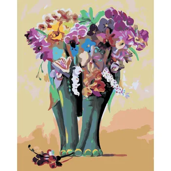 ZUTY Malování podle čísel - KVĚTINOVÝ SLON (D. RUSTY RUST) Rozměr: 40x50 cm, Rámování: bez rámu a bez vypnutí plátna