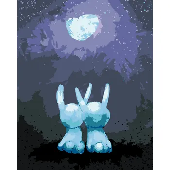 ZUTY Malování podle čísel - ZAMILOVÁNÍ KRÁLIČCI KOUKAJÍCÍ NA ZÁŘICÍ MĚSÍC Rozměr: 40x50 cm, Rámování: bez rámu a bez vypnutí plátna