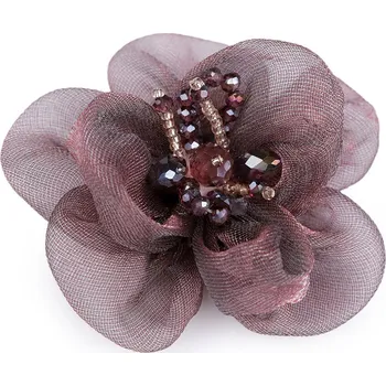 Květ s broušenými skleněnými korálky k našití a nalepení Ø6-7 cm, barva 5 lila