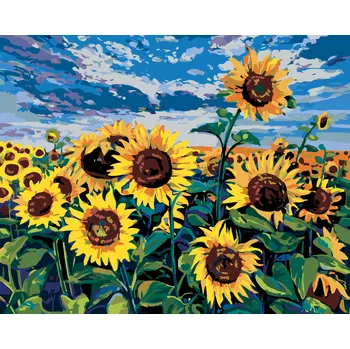 ZUTY Malování podle čísel - SLUNEČNICE POD MODROU OBLOHOU Rozměr: 40x50 cm, Rámování: bez rámu a bez vypnutí plátna