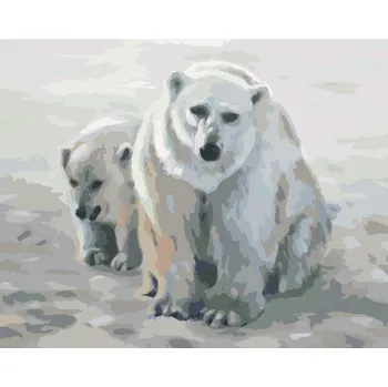 ZUTY Malování podle čísel - LEDNÍ MEDVĚD S MLÁDĚTEM (D. RUSTY RUST) Rozměr: 40x50 cm, Rámování: bez rámu a bez vypnutí plátna