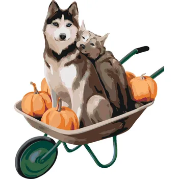 ZUTY Malování podle čísel - DVA HUSKY NA KOLEČKÁCH Rozměr: 40x50 cm, Rámování: bez rámu a bez vypnutí plátna