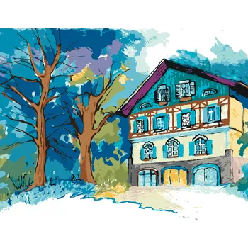 ZUTY Malování podle čísel - HORSKÁ CHATA UPROSTŘED LESA Rozměr: 40x50 cm, Rámování: bez rámu a bez vypnutí plátna