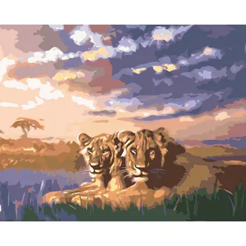 ZUTY Malování podle čísel - DVA LVI PŘI VÝCHODU SLUNCE (D. RUSTY RUST) Rozměr: 40x50 cm, Rámování: bez rámu a bez vypnutí plátna