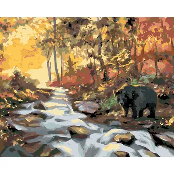 ZUTY Malování podle čísel - MEDVĚD U ŘEKY A ZÁPAD SLUNCE (D. RUSTY RUST) Rozměr: 40x50 cm, Rámování: bez rámu a bez vypnutí plátna