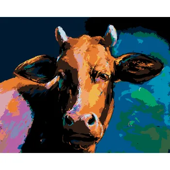 ZUTY Malování podle čísel - BAREVNÁ KRÁVA S TMAVÝM POZADÍM Rozměr: 40x50 cm, Rámování: bez rámu a bez vypnutí plátna